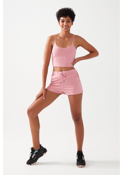 Los Ojos Kadın Pembe Cepli Beli Lastikli Basic Fit Spor Şort Shorts Pembe