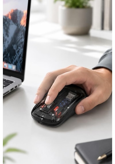 Torima TM23 Şeffaf Çift Modlu Fare Bluetooth 5.2 + 2.4g Kablosuz Mouse