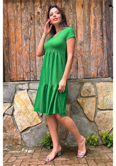Neşeli Butik Kadın Yeşil Astarsız Midi Boy Bürümcük Elbise Lptr03 Yeşil