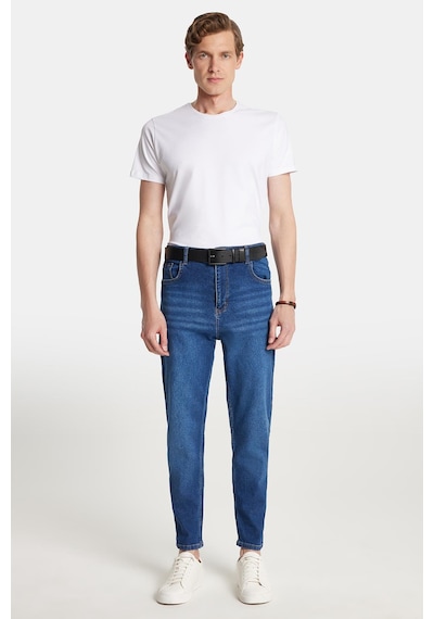 Tudors Erkek Straight Fit Bol Kesim Denim Yıkamalı Efektli Esnek Mavi Jean Kot Pantolon-34087 Mavi