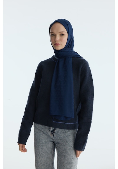Mirsoy Scarf İpeksi Jakar Şal Mira Desen Lacivert
