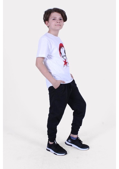 Atatürk Ve Imza Baskılı Ay Yıldız Desenli Uzun Kol Unisex Kırmızı-beyaz Takım Kırmızı - Beyaz