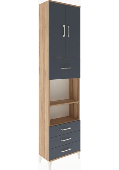 Arges Dolap 4 Raflı 4 Çekmeceli 2 Kapaklı 60x30x243 Çam-antrasit Atlas Çam