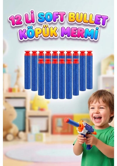 12'li Yumuşak 7cm Vantuzlu Köpük Dart Seti - Dart Tabancalarıyla Uyumlu Oyuncak Dart