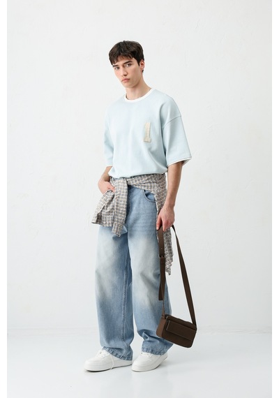 Vamos Oversize Baskılı Tişört V70-134 Bebe Mavi
