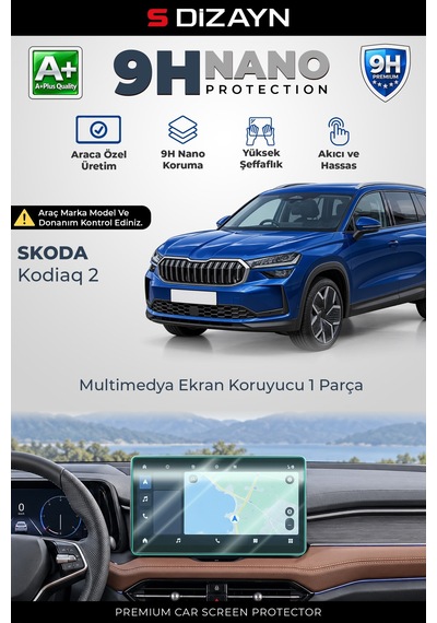 S-dizayn Skoda Kodiaq 2 13 İnç 9h Nano Multimedya Ekran Koruyucu Parlak 2024 Üzeri A+ Kalite