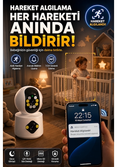 2 Wifi Kameralı Gece Renkli Görüşlü Evcil Hayvan, Hasta Bakıcı, Çocuk Ve Bebek Kamerası Ev İçi Güvenlik Kamerası Beyaz