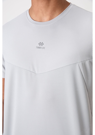 Tommy Life Gri Polyester Nefes Alan Dokulu İnce Esnek Standart Fit Erkek Performans T-shirt - 88391 Gri