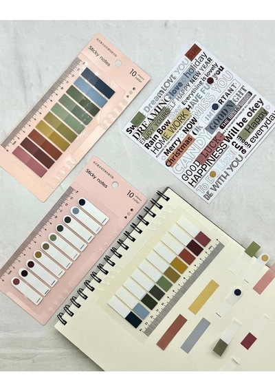 3'lü 10 Renkli Cetvelli Retro Tonlar Şeffaf Pet İndeks Sticker/index/postit/kitap Ayracı/not Kağıdı