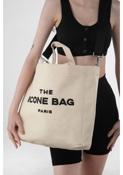 Icone Bej The Icone Bag Paris İşlemeli Tote Kadın Kol Çantası Ve Omuz Çantası Bej