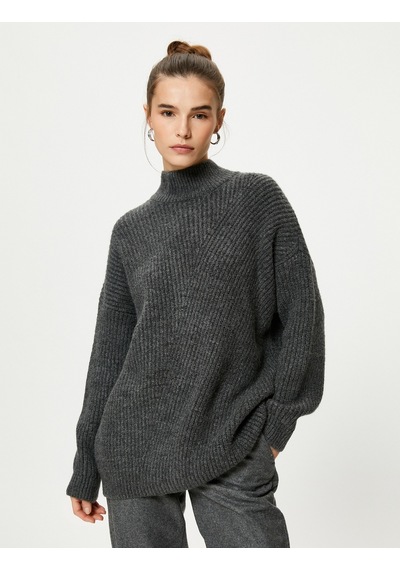 Koton Oversize Triko Kazak Balıkçı Yaka Düşük Omuzlu Gri 4wak90206ht 4WAK90206HT031 Gri