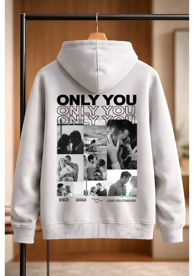 Young Fit Kişiye Özel Ön Ya Da Sırt Baskılı Kapüşomlu Hoodie Unisex Oversize Premium 3 İplik Sweatshirt Gri Melanj