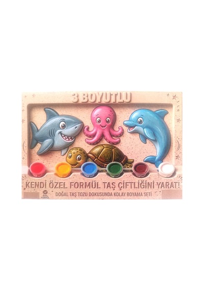 3d Suya Dayanıklı Mermer Tozu Boyama Seti Standlı Deniz Canlıları Çocuk Boyama Tablosu 18x13 Cm Boya Emmez, Özel Formül