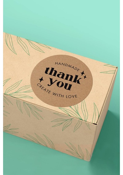 Handmade Thank You Kraft Etiket Sticker 3x3cm St2239 Çok Renkli