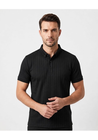 Özeniş Erkek Polo Yaka Slim Fit Çizgili Desen Kaşkorse T-shirt Siyah Özeniş Erkek Polo Yaka Slim Fit Çizgili Desen Kaşkorse T-shirt Siyah