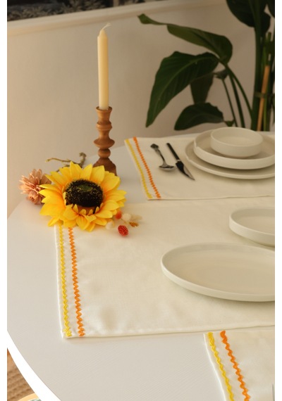 Yakacihome Ziggy 5 Parça 4 Parça Amerikan Servis & 1 Parça Runner Duck Keten Yıkanabilir Leke Tutmaz Set Krem