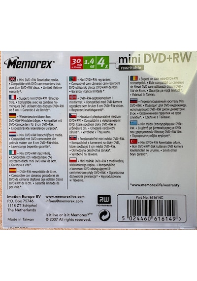 Memorex Mni Dvd+rw 30min 1.4gb 10lu Paket