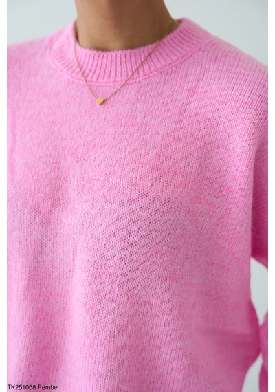 CEMO Bisiklet Yaka Oversize Triko Kazak Pembe