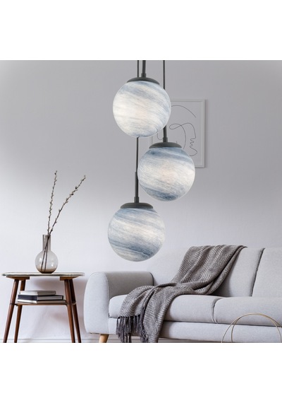 Efser 3lü Yuvarlak Modern Oturma Odası Salon Sarkıt Avize Siyah