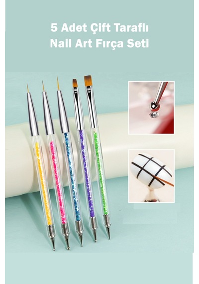 5 Adet Nail Art Fırça Seti Fırçalı Tırnak Süsleme Desen Seti Dot Kalemi Tırnak Boyama Çok Renkli