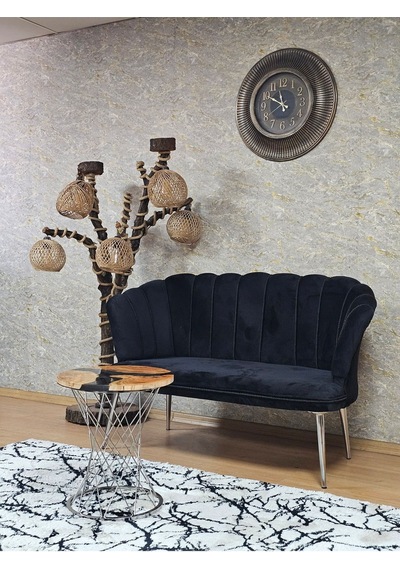 Zafir İkili Papatya Çay Seti Koltuk Krom Sivriltme Ayak, Balkon, Salon, Ofis, Koltuk Takımı, İkili Berjer Siyah