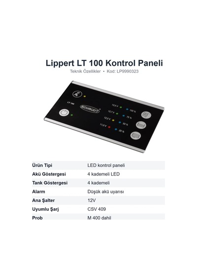 Lippert Lt 100 Karavan Led Kontrol Paneli Seti Akü Ve Su Seviye Göstergeli Lp9990323