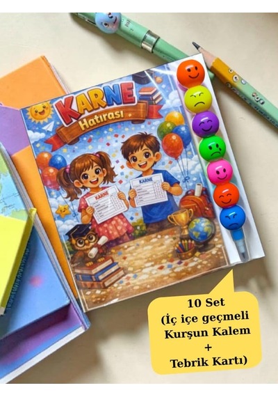 Karne Hediyesi 10 Set Kurşun Kalem Ve Tebrik Kartı