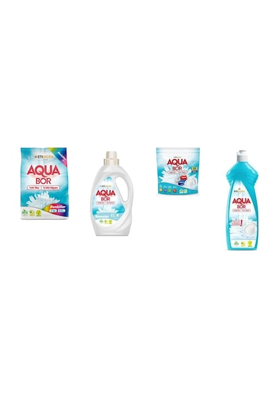 Aquabor Doğal Mineralli 4 Kg Renkliler + Sıvı Beyaz + Tablet + Elde Bulaşık 4 Lü Set