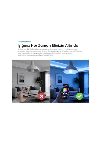 Şımart Akıllı Ampul Bluetooth 12w E27 1100 Lümen Yüksek Parlaklık 16 Milyon Renk Seçeneği Rgb Beyaz Işık Led Diğer