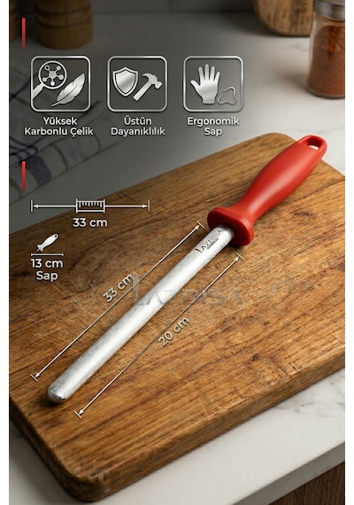 Lazbisa MFP-001 Silver Pro Serisi Mutfak Bıçak Seti 10 Parça Et Ekmek Sebze Soğan Börek Bıçağı Satırı Kırmızı