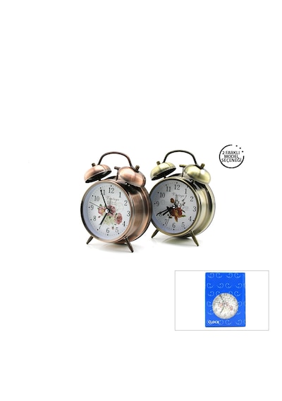 Lunaev Twın Bell Alarm Clock Yuvarlak Masa Çalar Saat Metal Kasa Eskitme Desenli Pilli - Işıklı Çap: .