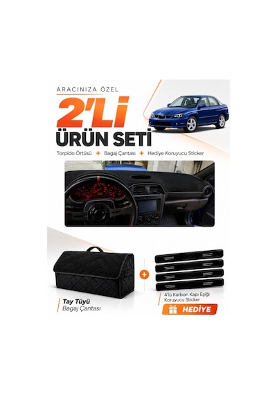 E-biz Subaru İmprezza 2000-2007 Uyumlu Torpido Örtüsü + Tay Tüyü Bagaj Çantası - Siyah - Su003