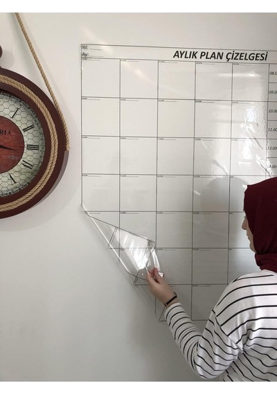 Aylık Planlayıcı Statik Akıllı Kağıt Takvim Yazı Tahtası Kalem 100x100 Cm Cok Renkli