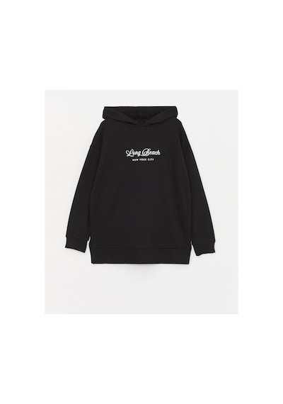 LC Waikiki Lcwaıkıkı Basic Siyah Baskılı Uzun Kollu Oversize Kadın Hoodie Black