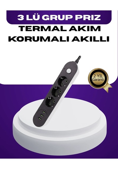 Lb Usb Yuvalı Anahtarlı Üçlü Priz 2 Metre Kablolu