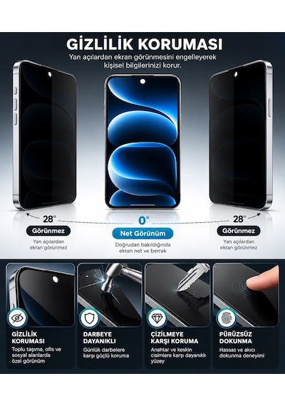 Spolo İphone 17 Air Hayalet Ekran Koruyucu 500cc Full Hd Large Arc Gizlilik Camı Darbe Ve Çizilme Koruyucu