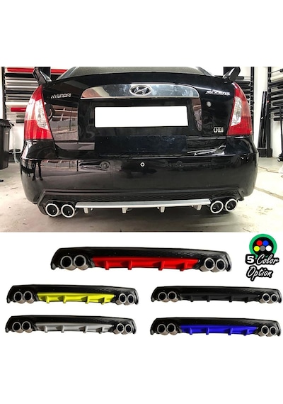 Hyundai Accent Era Uyumlu Yuvarlak Egzozlu Gri Difüzör Difizör Çiftli Egzoz Görünüm 2006 - 2009