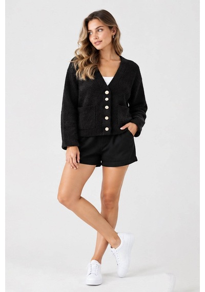 Fashion Friends Düğme Detaylı Siyah Kadın Hırka 26k0203k1