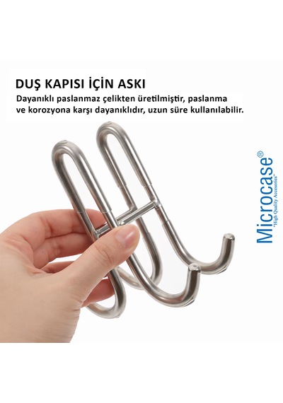 Microcase Paslanmaz Çelik Kauçuklu Çok Amaçlı Banyo Mutfak Dolap Vb Alanlar İçin Çift Yönlü Askılık Al5507 Gümüş