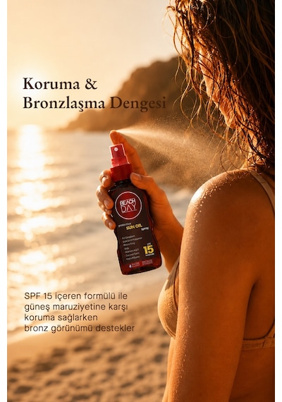 Beach Day SPF 15 Koruyucu Bronzlaştırıcı Güneş Yağı Sprey 150 ML