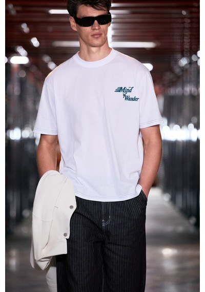 Grımelange Farıd Erkek %100 Organik Pamuklu Baskı Detaylı Yuvarlak Yaka Regular Fit Beyaz T-shirt