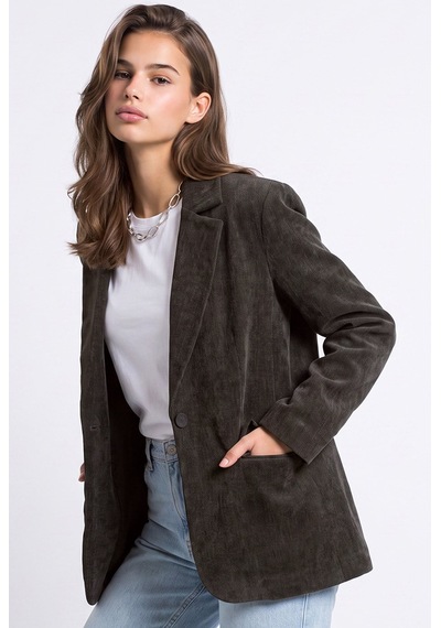 Mixray 4969 Kadın Kadife Dokulu Tek Düğmeli Blazer Ceket Kahve