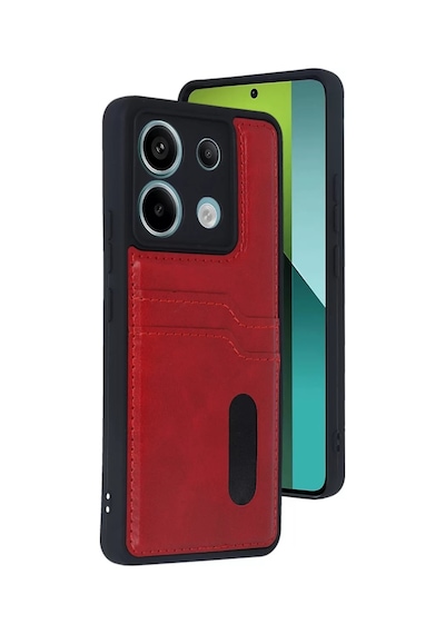 Newface Xiaomi Redmi Note 13 Pro 5g Kılıf Sara Kartvizitli Deri Kılıf - Kırmızı