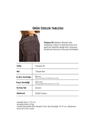 Itsbasic Kadın Taşlanmış Kahve Renk 4w5-16 Palazzo Fit %100 Koton İç Boy 80cm Denim Jean