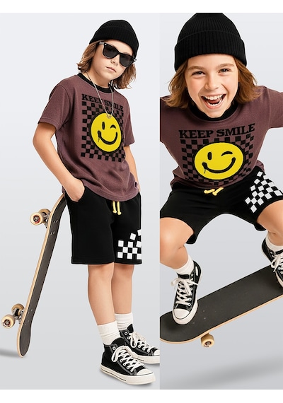 Denokids Smile Erkek Çocuk T-shirt Şort Takım Çok Renkli Denokids Smile Erkek Çocuk T-shirt Şort Takım Çok Renkli