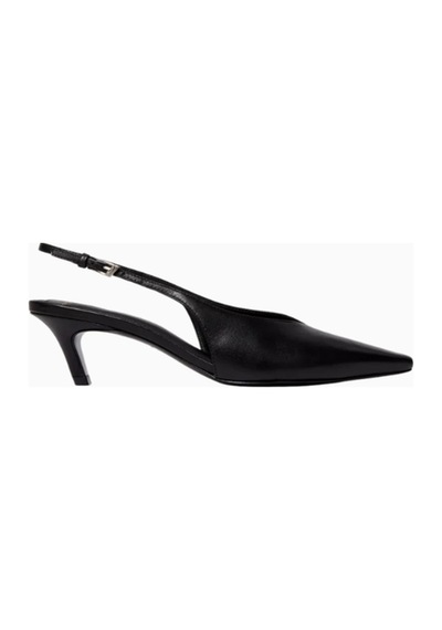 Black Suede Studio Lou 50 Siyah Deri Sivri Burun V-kesim, El Yapımı Zarif Slingback Topuklu Ayakkabı