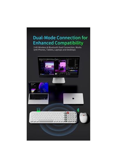 Mofıı Mk001 Aı Kablosuz Klavye Mouse Seti 2.4g + Bluetooth Çift Modlu 85 Tuş Optik