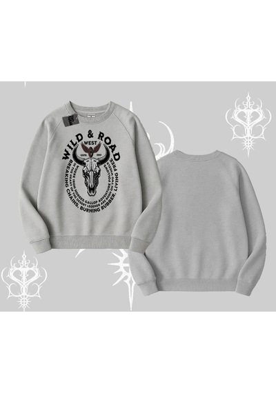 Startmore Biskilet Sweatshirt Wild & Road Western Skull Biker Street Culture Gri