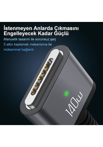 Bix Bxm3c 140w Type-c To Magsafe 3 Macbook Pro Ve Macbook Air 13,14,16, M1 M2 Uyumlu Manyetik Örgülü Şarj Kablosu 2 Metre