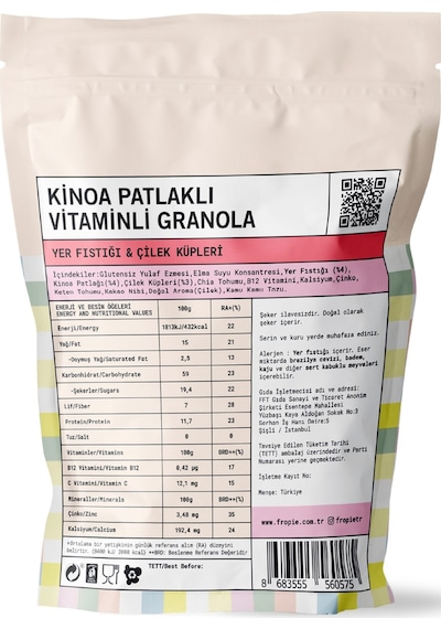 Fropie Kids Yer Fıstığı & Çilek Küpleri Granola 240 G